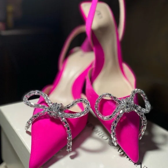Zara Fuchsia Heels with Sparkling Bow - Picture 3 of 9